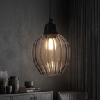 Ribbed Smoked Glass Pendant Lamp – Modern Decorative Hanging Light