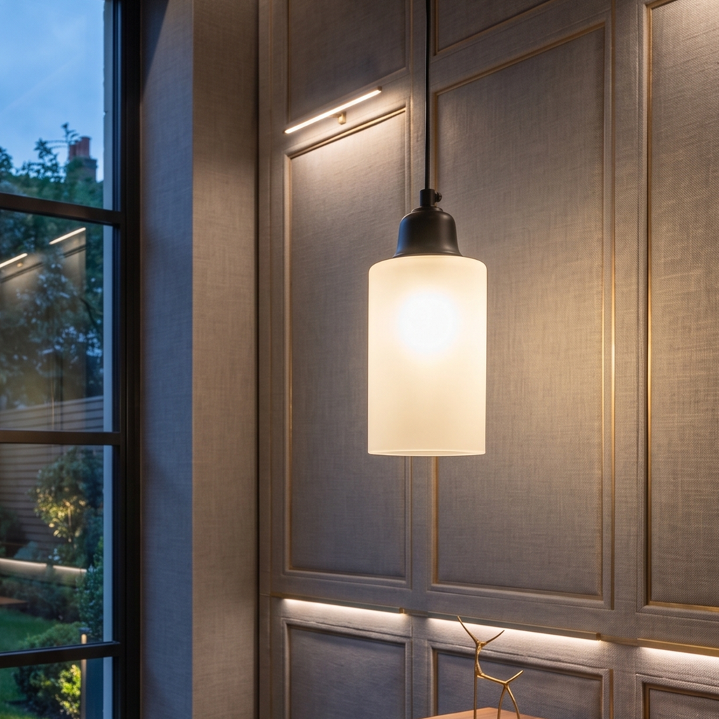 Frosted Glass Cylinder Pendant Lamp – Minimal Modern Hanging Light