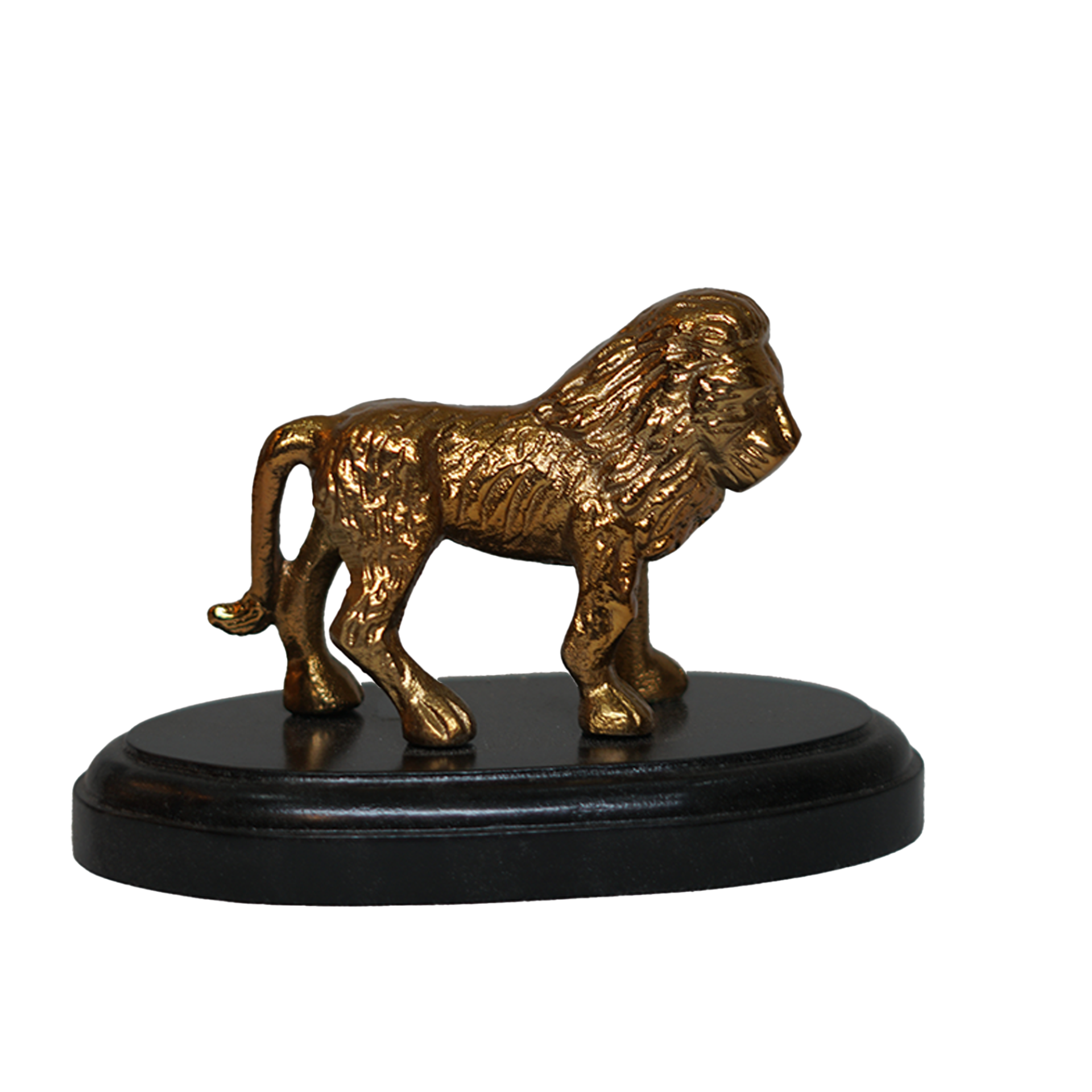 Antique Gold Lion Figurine with Wooden Base