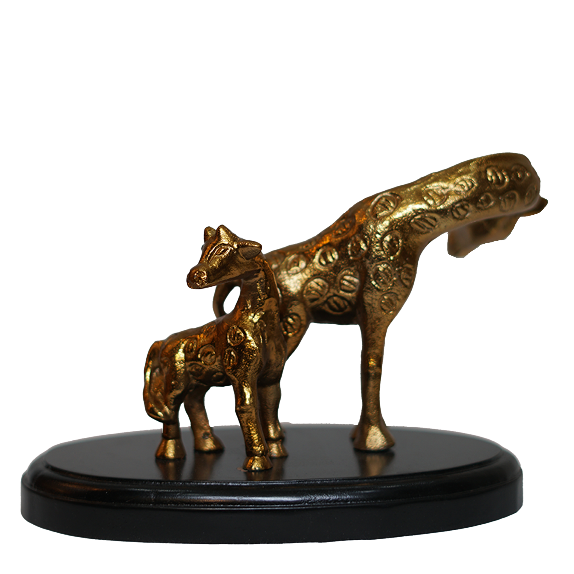 Antique Gold Giraffe Family Figurine Set with Wooden Base