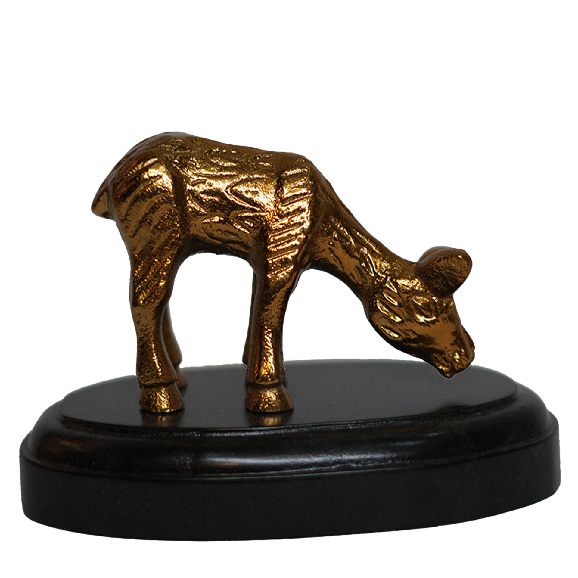Antique Gold Deer Figurine with Wooden Base