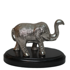 Antique Silver Elephant Figurine with Wooden Base