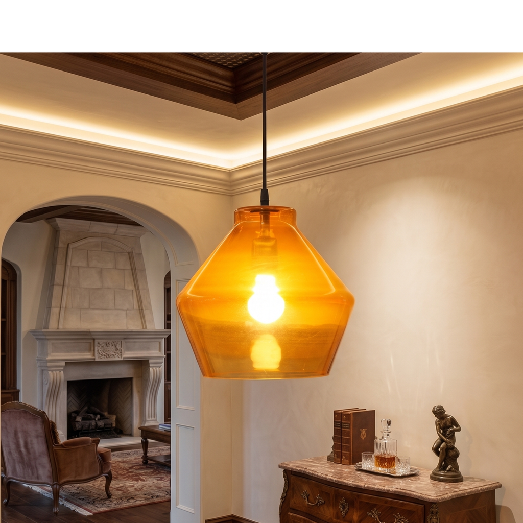 Amber Glow Glass Pendant Lamp – Modern Decorative Hanging Light