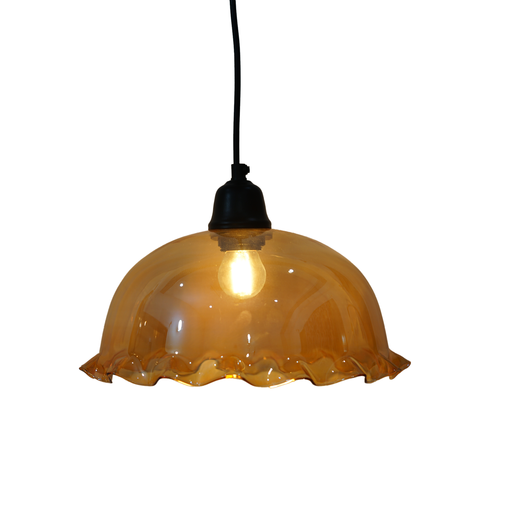Amber Scalloped Glass Pendant Lamp – Vintage Decorative Hanging Light