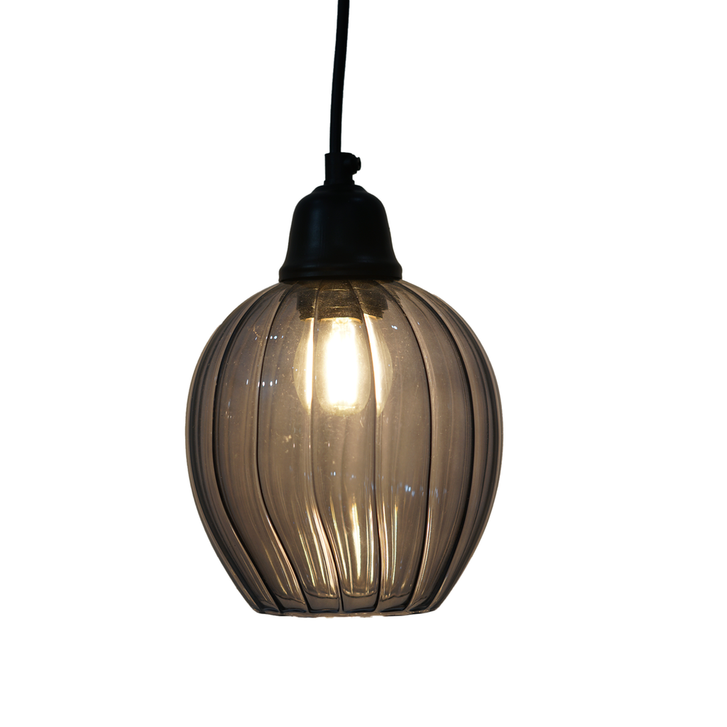 Ribbed Smoked Glass Pendant Lamp – Modern Decorative Hanging Light